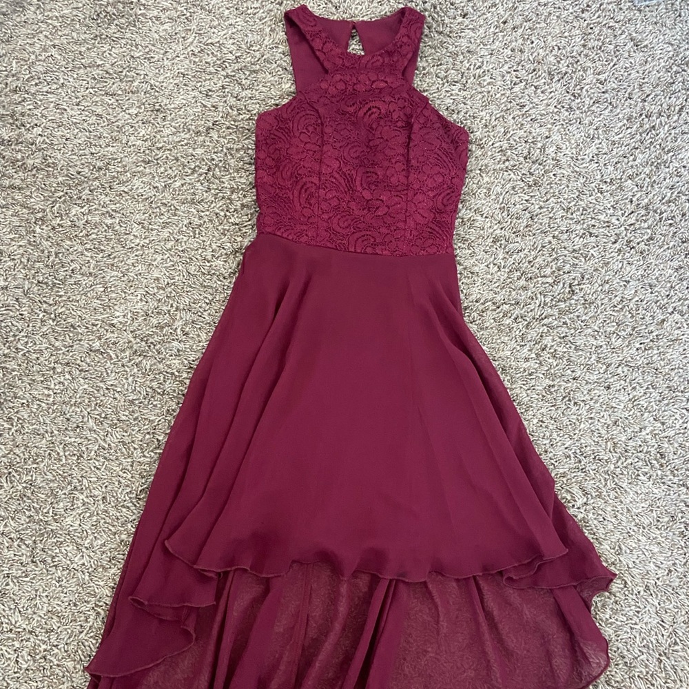 Maroon High Low Formal Dress